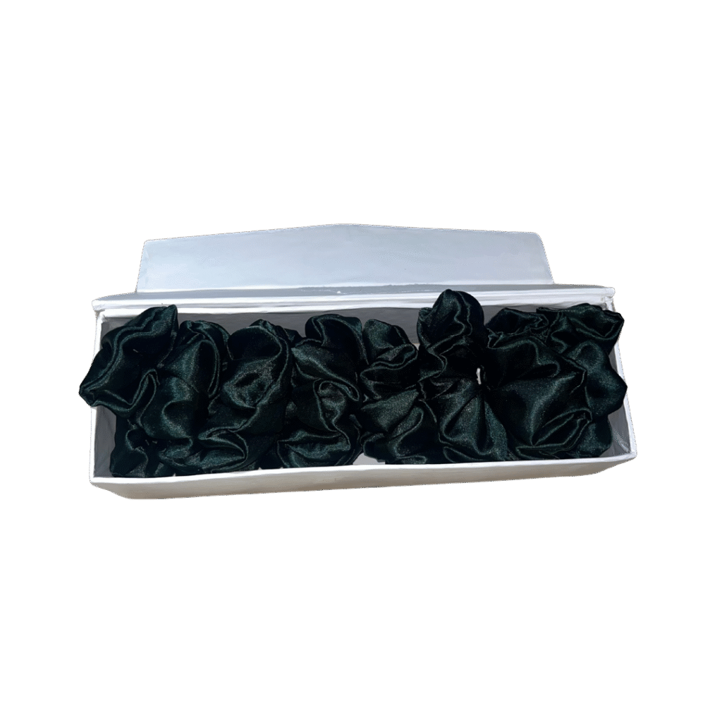 Bottle Green Silk Scrunchie Pack of 8